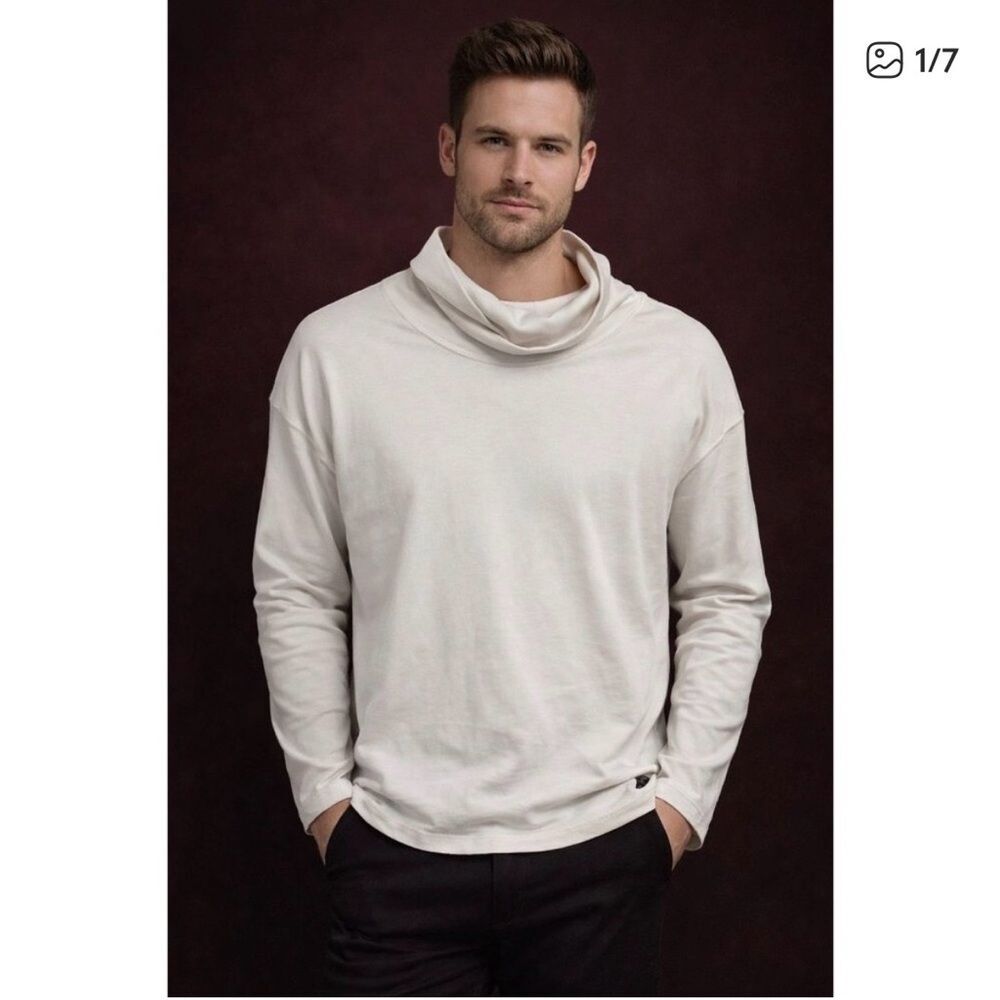 Todd Snyder Men’s 100% Cotton Turtleneck in White/ Cream medium